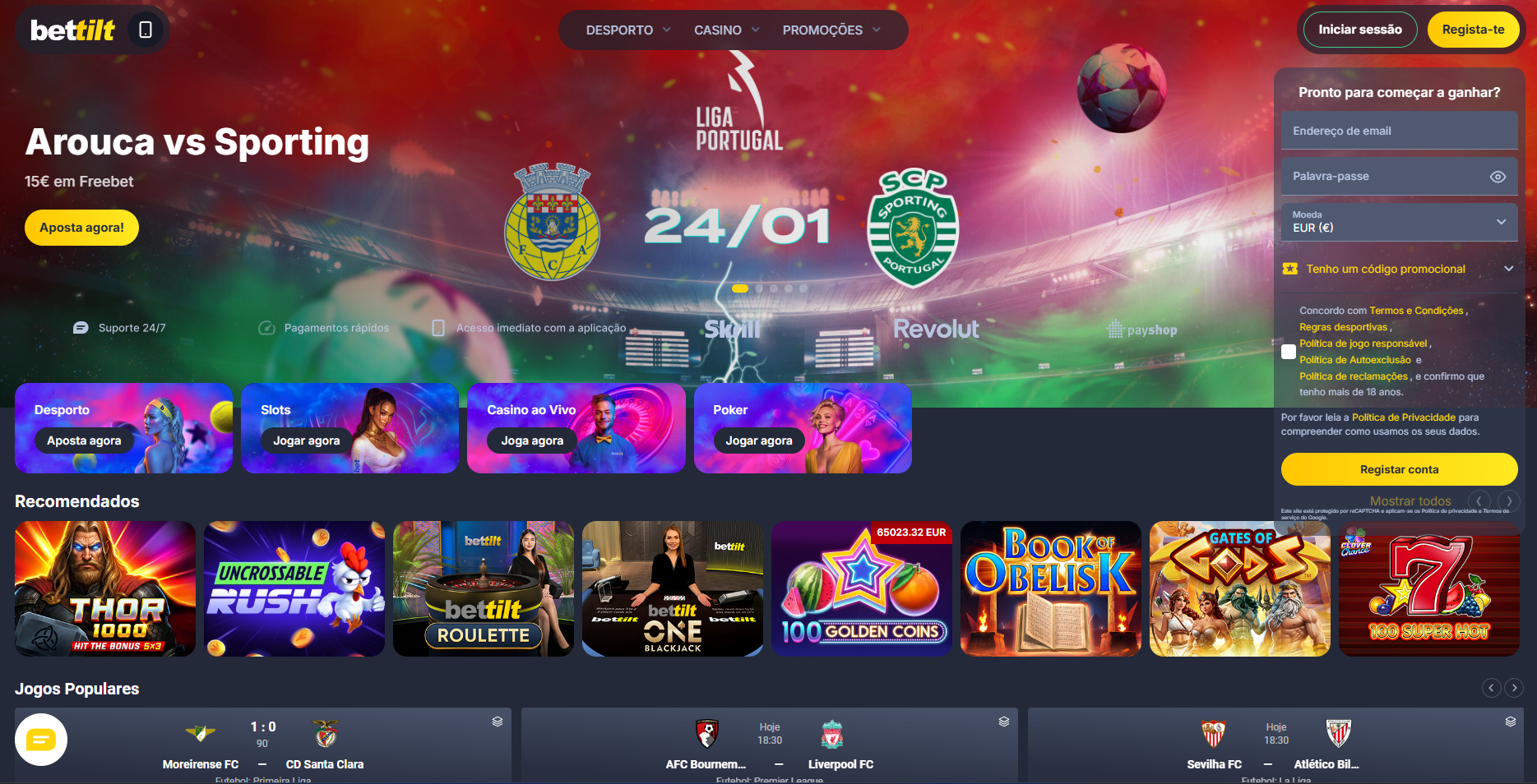 Screenshot real da homepage do BETTILT