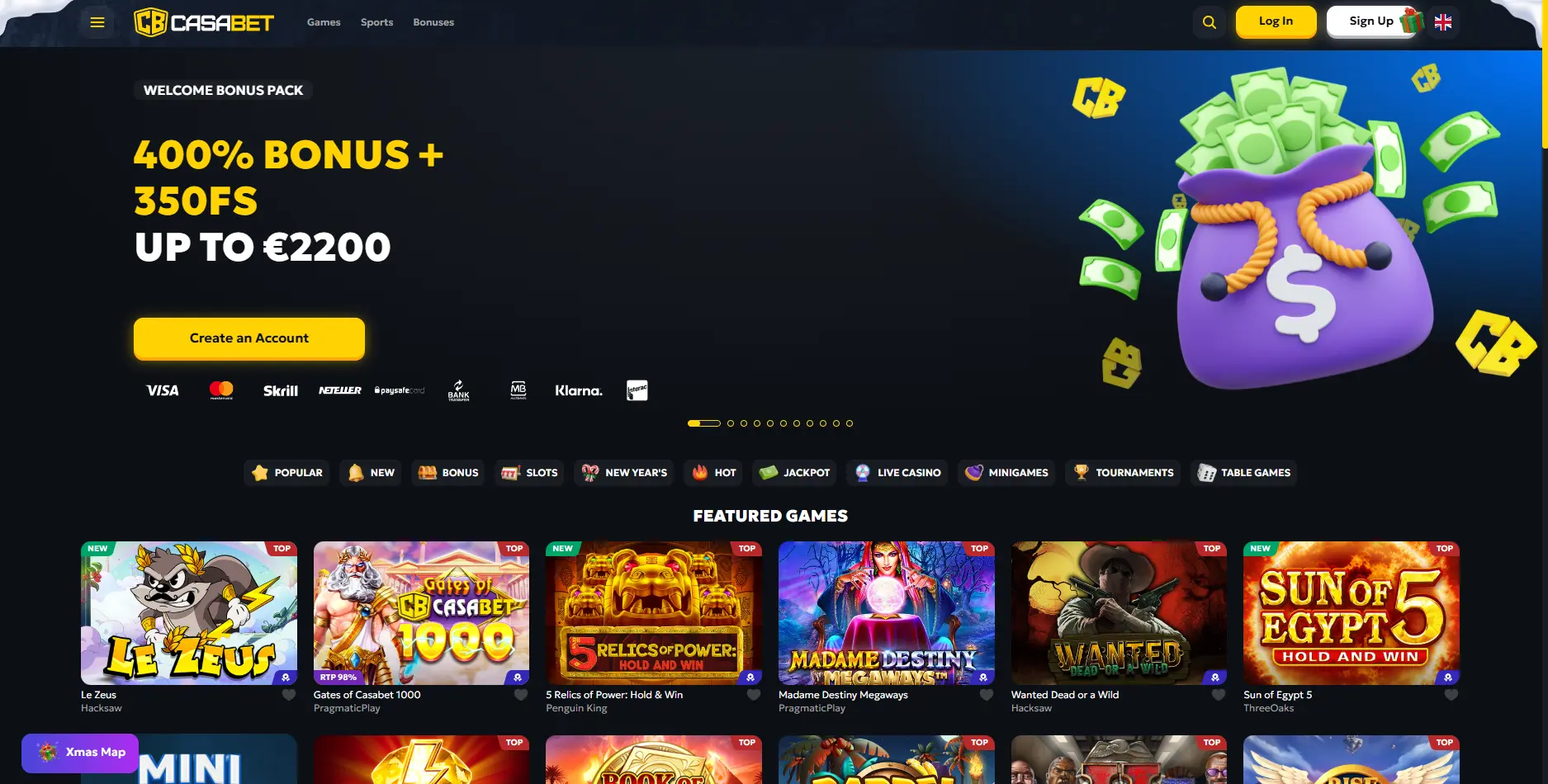 Screenshot real da homepage do LOLLYSPINS