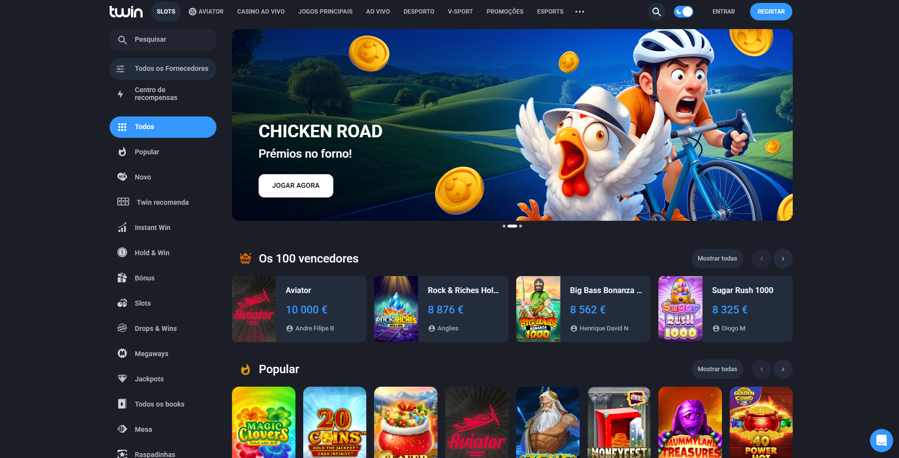 Screenshot real da homepage do TWIN